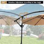 10 FT Patio Offset Umbrella with Solar Lights 360° Rotation Outdoor Market Umbrella with Crank Handle & Cross Base