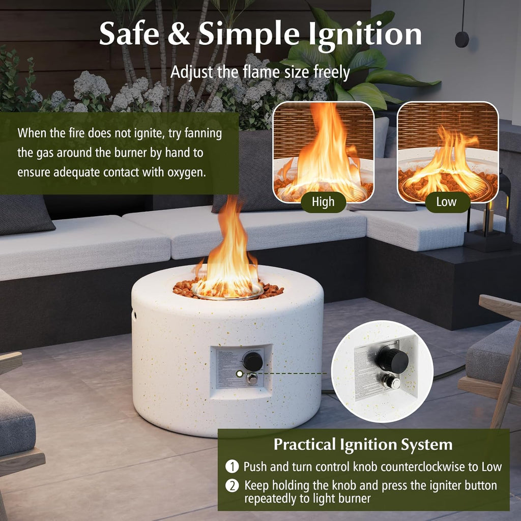 Tangkula Propane Fire Pit Table, 25.5�� Round Terrazzo Gas Fire Pit with Stainless Steel Burner & Lava Rocks, Protective Cover & Tank Seat Included, 40,000 BTU Smokeless Fire Pit for Outside Patio