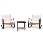 LAUSAINT HOME 3-Piece Rocking Bistro Set  Outdoor Patio Furniture with Thick Cushions and 2-Tier Coffee Table  Oversize Rattan Conversation Set for Garden  Balcony  Backyard (Beige)