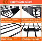 Folding hitch mounted cargo basket 60" With hook stabilizer, net and straps