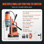 Mag Drill Press, 1550W 2" Boring Diameter, 2922lbf Power Magnetic Drill, 500 PRM, 10-Speed, Electric Drilling Machine for Metal Surface, Industrial and Home Improvement