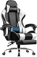 GTPLAYER Gaming Chair, Computer Chair with Footrest and Lumbar Support, Height Adjustable Game Chair with 360  -Swivel Seat and Headrest and for Office or Gaming (White)