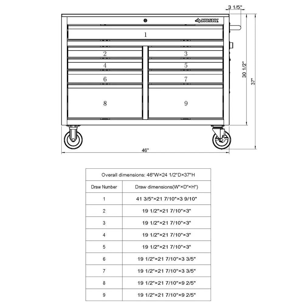 46-in W x 24.5-in D 9-Drawer Mobile Workbench with Hardwood Top and Power Station – Gloss Black