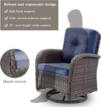 Belord Patio Wicker Chairs Swivel Rocker - Outdoor Swivel Rocking Chairs Set of 2 with Rattan Side Table  Patio Swivel Glider Chair 3 Piece Patio Furniture Sets for Deck Porch Pool Brown/Blue