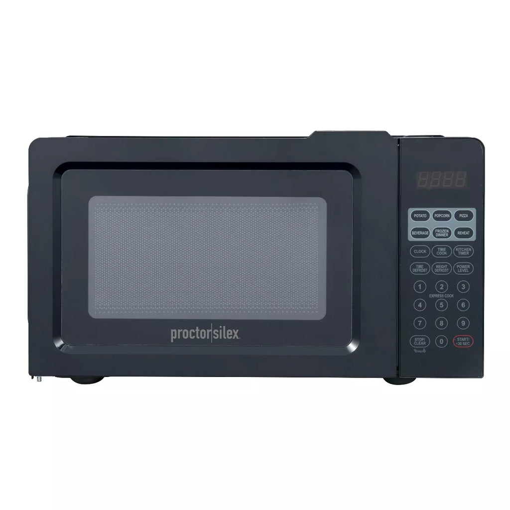 Proctor Silex 700W Countertop Microwave, 0.6 Cu. Ft, Black, Green LED Display, 10 Power Levels