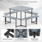 4-8 Person Outdoor Picnic Table Bench Set, All-Weather HDPE Square Dining Table with Umbrella Hole, 4 Benches & Metal Frame for Patio Backyard