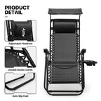 MoNiBloom Zero Gravity Chairs Set of 2, Folding Outdoor Patio Beach Recliner with Canopy Shade & Headrest, Black