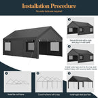 Shintenchi 12x20 FT Heavy-Duty Design Carport Portable Garage Canopy Carport Canopy with Side-Opening Removable Door & Roll-Up Window Portable Car Port for Car  Truck  Boat Grey