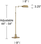 Regency Hill Jenson Traditional Farmhouse Metal Adjustable Pharmacy Floor Lamp Swing Arm 54" Tall Aged Brass Metal Shade Standing Pole Light for Living Room Reading House Bedroom Home Office