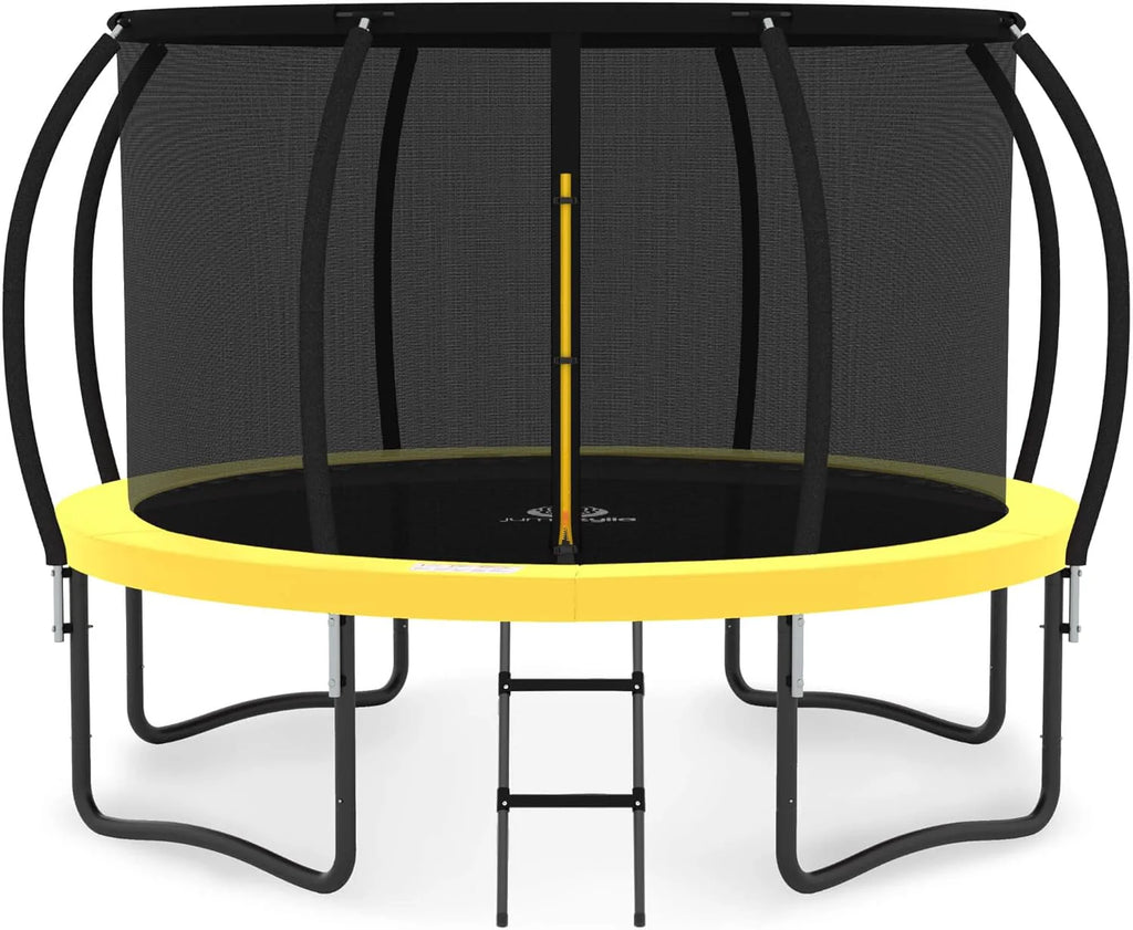 JUMPZYLLA Trampoline 8FT 10FT 12FT 14FT 15FT 16FT Trampoline with Enclosure - Recreational Trampolines with Ladder and AntiRust Coating, ASTM Approval Outdoor Trampoline for Kids