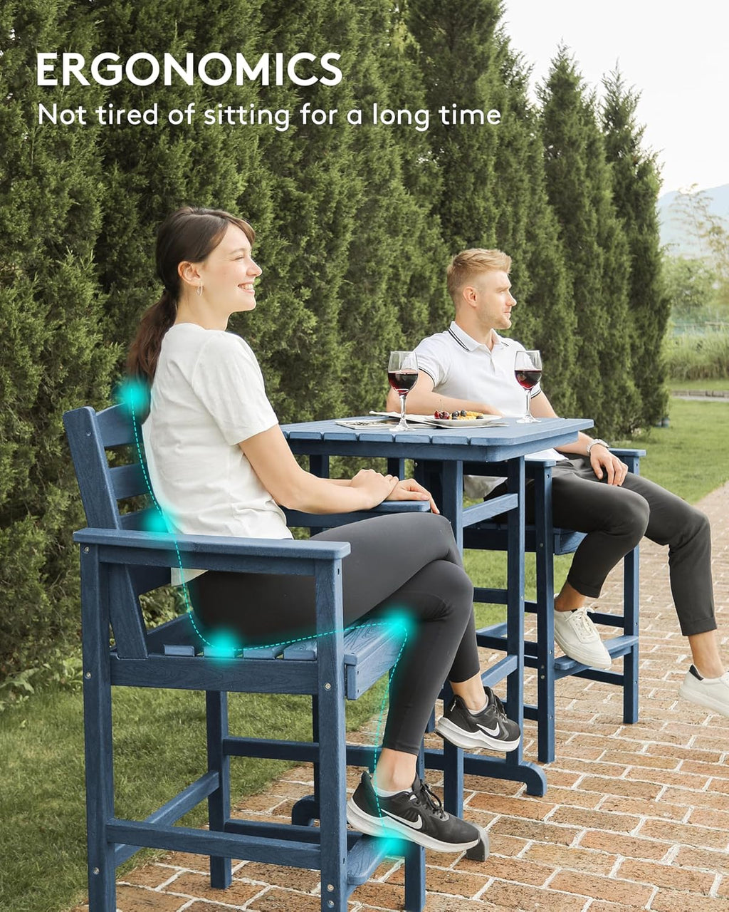 SERWALL Balcony Adirondack Chairs and Table 3 Pieces Set  Adirondack Bar Height Chairs Set of 2 and Bar Table  Outdoor Bar Stools Set for Bistro  Poolside  Backyard  Blue