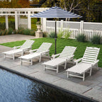 Outdoor Chaise Lounge Chair with 4-Position Backrest & Cup Holder, Weatherproof HDPE Reclining Patio Chair for Poolside, Backyard, Garden