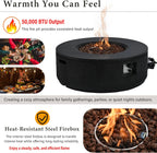 Merax 38.19'' MGO Propane Outdoor Fire Pit with Vertical Stripe Design, 50000 BTU Round Fire Pit Table with Steel Burner, Adjustable Flame Control, Lava Rocks & Rain Cover for Patio&Backyard, Black