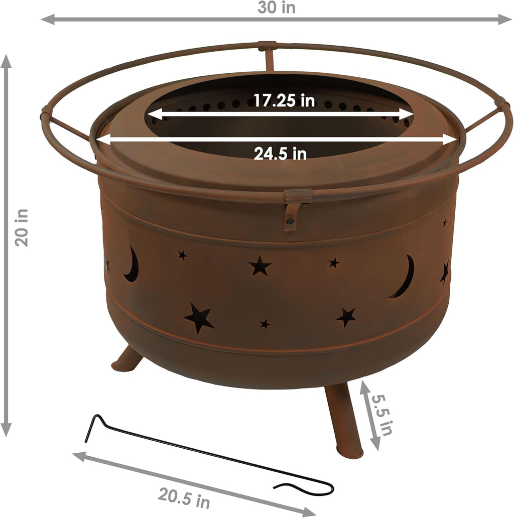 Sunnydaze 30-Inch Cosmic Smokeless Wood-Burning Fire Pit with Cover and Poker - Steel Outdoor Smokeless Fire Pit for the Backyard