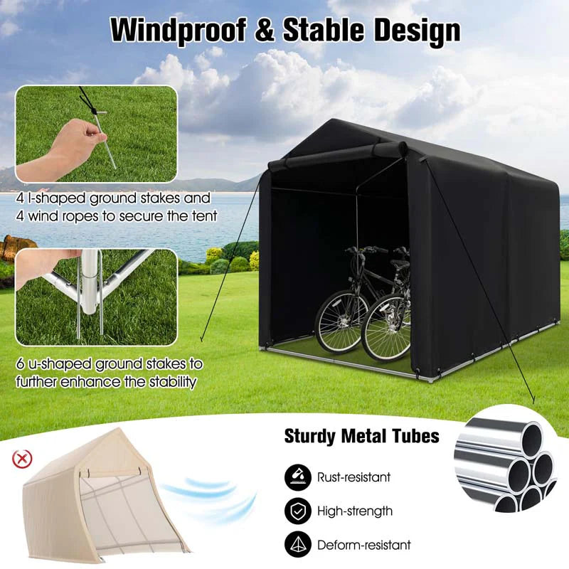 7 x 5.2 FT Outdoor Storage Shelter with Waterproof Cover, Heavy Duty Portable Storage Tent for Bikes, Garden Tools, Motorcycles