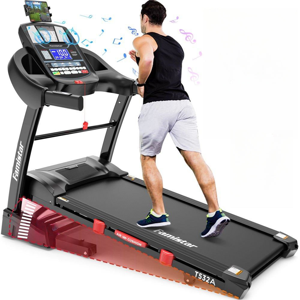 Famistar 4.5HP Foldable Treadmill, 15 Auto Incline Levels, 10MPH Speed, 300LB Capacity, Home Exercise Machine