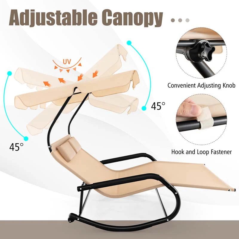 2-Person Patio Hammock Bed Swing Chair Extra Large Outdoor Rocking Chaise Lounge with Adjustable Canopy and Wheels