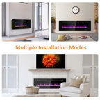60" Ultra-Thin Electric Fireplace Insert, 1500W Recessed & Wall-mounted Fireplace Heater with 12 Flame Colors