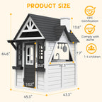 COCLUB Outdoor Playhouse for Kids Ages 4-8, Wooden Play House with Doorbell, Phone, Kitchen Toys, Outdoor Kids Play Equipment, Casa Para Niñas (45”L x 65”H), White & Black