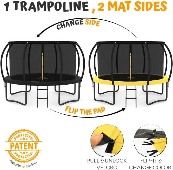 JUMPZYLLA Trampoline 8FT 10FT 12FT 14FT 15FT 16FT Trampoline with Enclosure - Recreational Trampolines with Ladder and AntiRust Coating, ASTM Approval Outdoor Trampoline for Kids