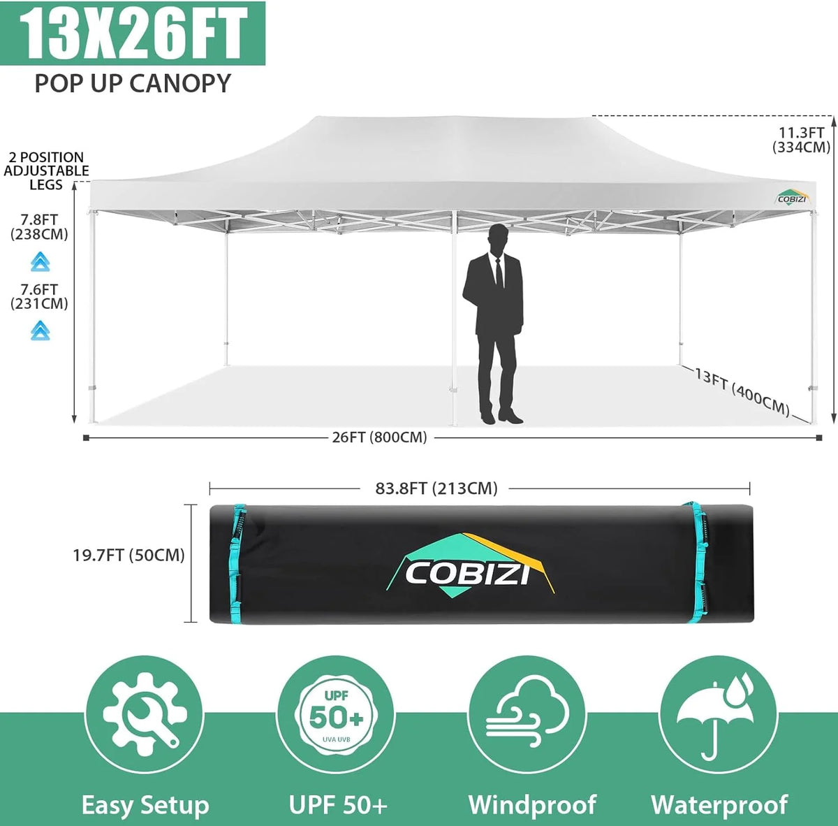 COBIZI 10x20 Heavy Duty Pop up Canopy Tent with 6 sidewalls Easy Up Commercial Outdoor Canopy Wedding Party Tents for Parties All Season Wind & Waterproof Gazebo with Roller Bag,Black(Frame Thickened)
