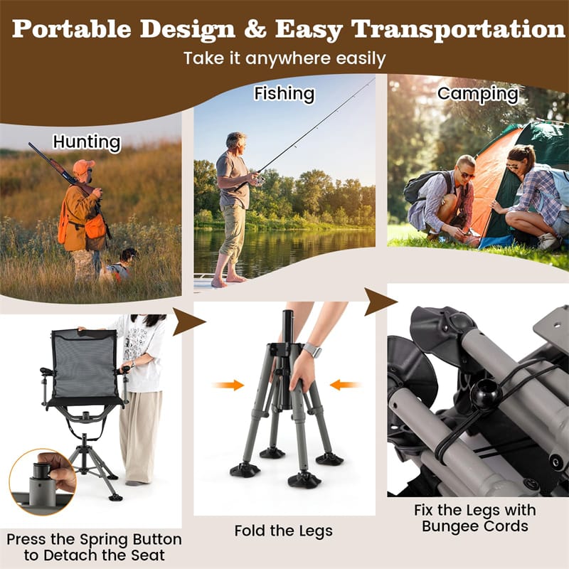 360�� Swivel Hunting Chair with Adjustable Equipment Rest & Armrests, Folding All-Terrain Deer Blind Chair for Outdoor Camping, 330LBS Capacity