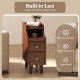 Solid Wood End Table Narrow Bedside Table with Pull-out Tray and 2 Storage Drawers