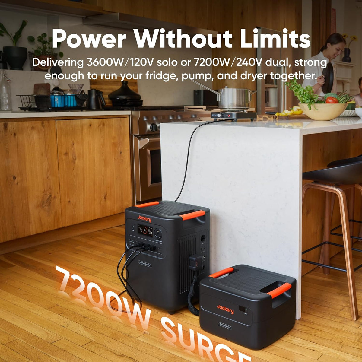 Jackery HomePower 3600 Plus Portable Power Station with 2x 200W Solar Panels  3600W AC Output  3584Wh LFP Solar Generator  Expandable up to 21kWh  Essential Home Backup for Home Use  Emergencies  RV