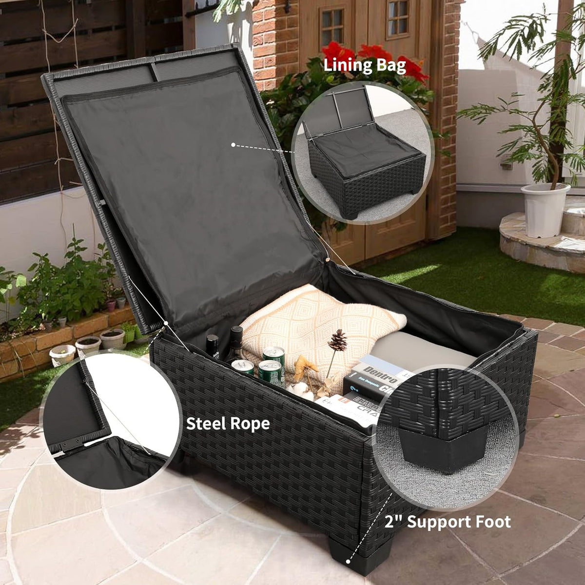3 Pieces Patio Furniture Set Outdoor Sectional Wicker Patio Furniture Patio Couch with Ottoman and Outdoor Storage Table All-Weather Anti-Slip Cushions Waterproof Covers  Light Grey