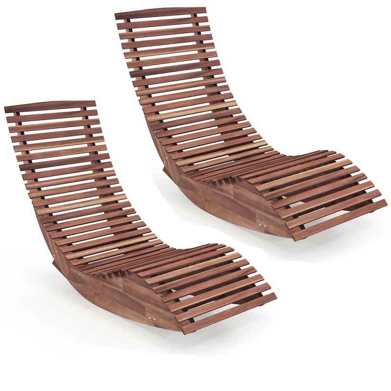 Acacia Wood Outdoor Patio Rocking Chair with Widened Slatted Seat & High Back, Porch Rocker Sun Lounger for Backyard Garden