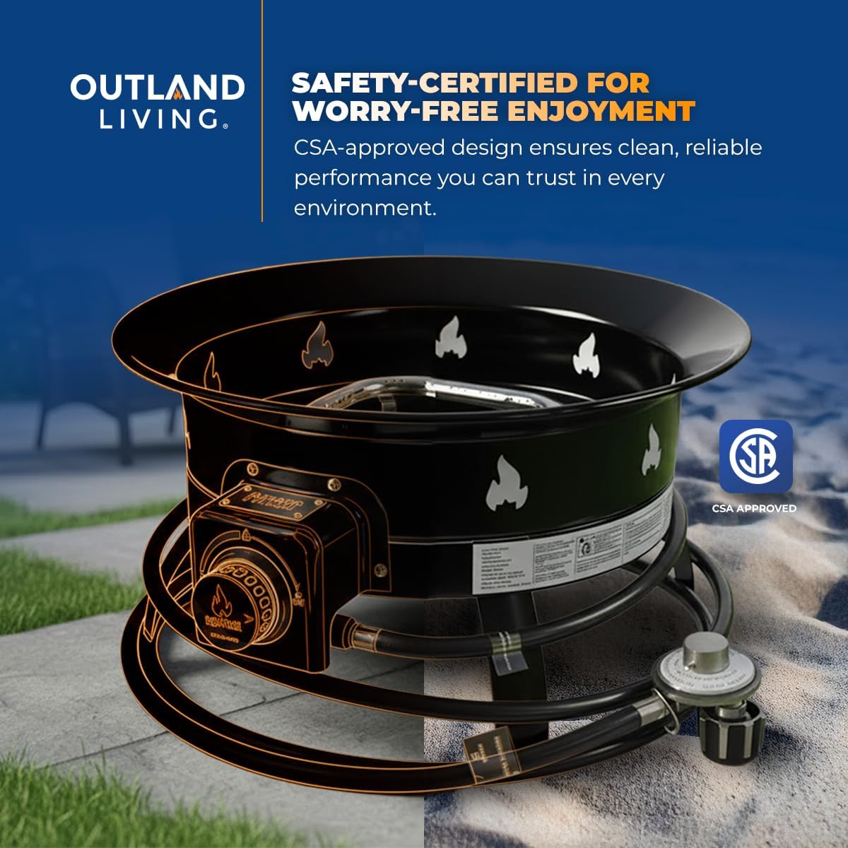 Outland Living Portable Propane Fire Pit, 19-inch, 58,000 BTU with Fire Pit Cover & Carry Kit, Smokeless Gas Firebowl | Perfect for Camping, Patio, Backyard, Tailgating, Deck, RV| Black 893 Deluxe