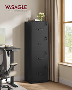 VASAGLE 4-Drawer Vertical File Cabinet, Filing Cabinet for Home Office, Printer Stand, with 4 Lockable Drawers, Adjustable Hanging Rail, for A4 and Letter-Size Files, Ink Black UOFC082B01