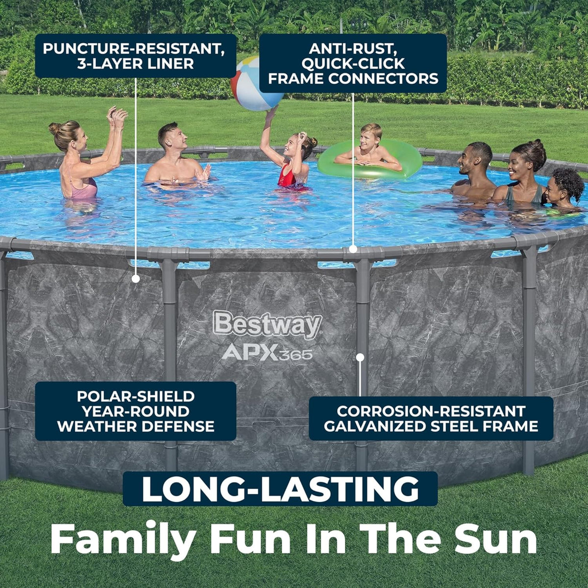 Bestway APX 365 18' x 52" Above Ground Pool  Round Metal Frame Outdoor Swimming Pool Set with Sand Filter Pump  Ladder  and Cover  Dark Marble