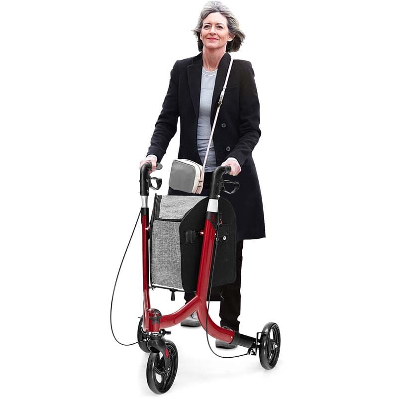 3-Wheel Folding Rollator Walker with Shopping Bag, Lightweight Aluminum Mobility Walking Aid