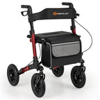 2-in-1 Folding Rolling Rollator Walker with Seat, 9" All-Terrain Pneumatic Tires & Height Adjustment, Aluminum Mobility Walking Aid for Seniors