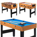 48" 3-in-1 Combo Game Table with Soccer, Billiard, Slide Hockey, Wood Multi Game Table Foosball Table for Game Room