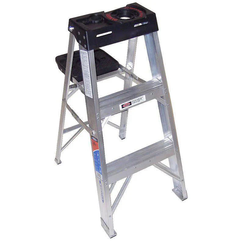 3 ft Aluminum Stepladder, 300 lb Capacity, Slip-Resistant Steps, Tool Tray