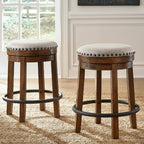 Signature Design by Ashley Valebeck Upholstered Swivel Stool, Cushioned Seat, Woven Fabric Upholstery, Wood, 24" H, Brown & Black