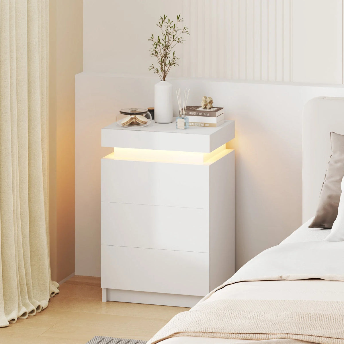 2 Set of Bedside Table 3 Drawers With LED Light