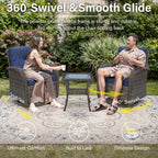 Belord Patio Wicker Chairs Swivel Rocker - Outdoor Swivel Rocking Chairs Set of 2 with Rattan Side Table  Patio Swivel Glider Chair 3 Piece Patio Furniture Sets for Deck Porch Pool Brown/Blue