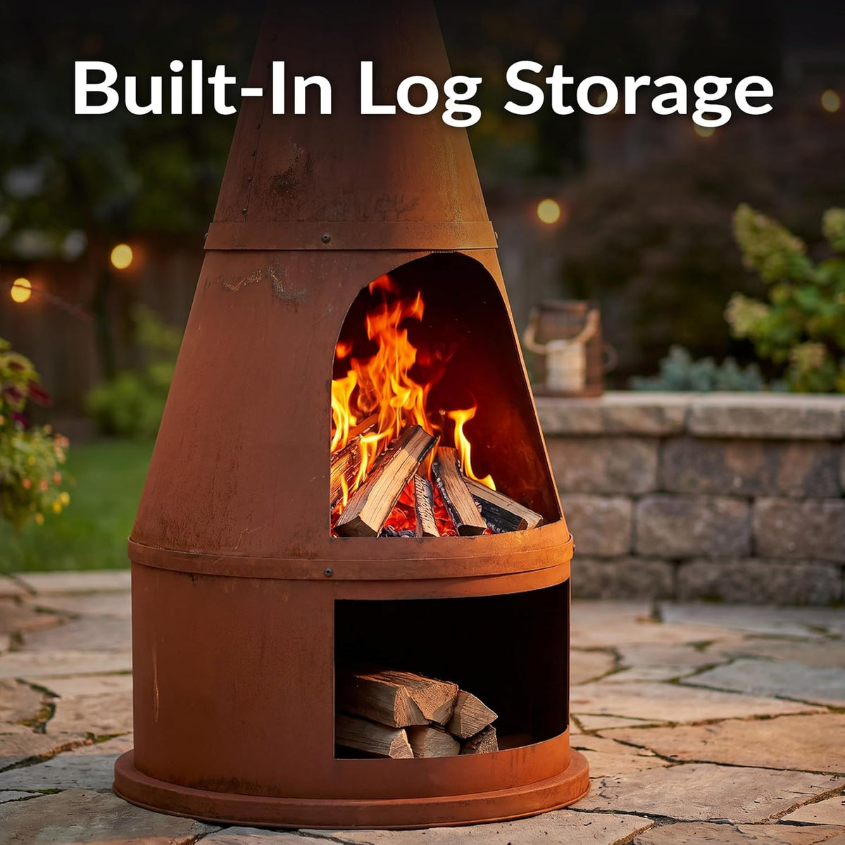 Sunnydaze 70" Tall Wood-Burning Outdoor Chiminea Fire Pit with Built-in Log Holder - Steel Large Chiminea Outdoor Fireplace for Patio or Backyard - Rustic