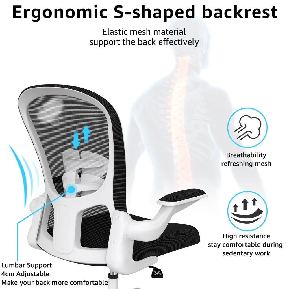Silybon Ergonomic Office Chair, Comfort Home Office Task Chair with Flip-Up Arms and Adjustable Height