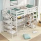 Twin Size Loft Bed with Desk and Storage Stairs Loft Bed Frame with Shelves and Safety Guardrails