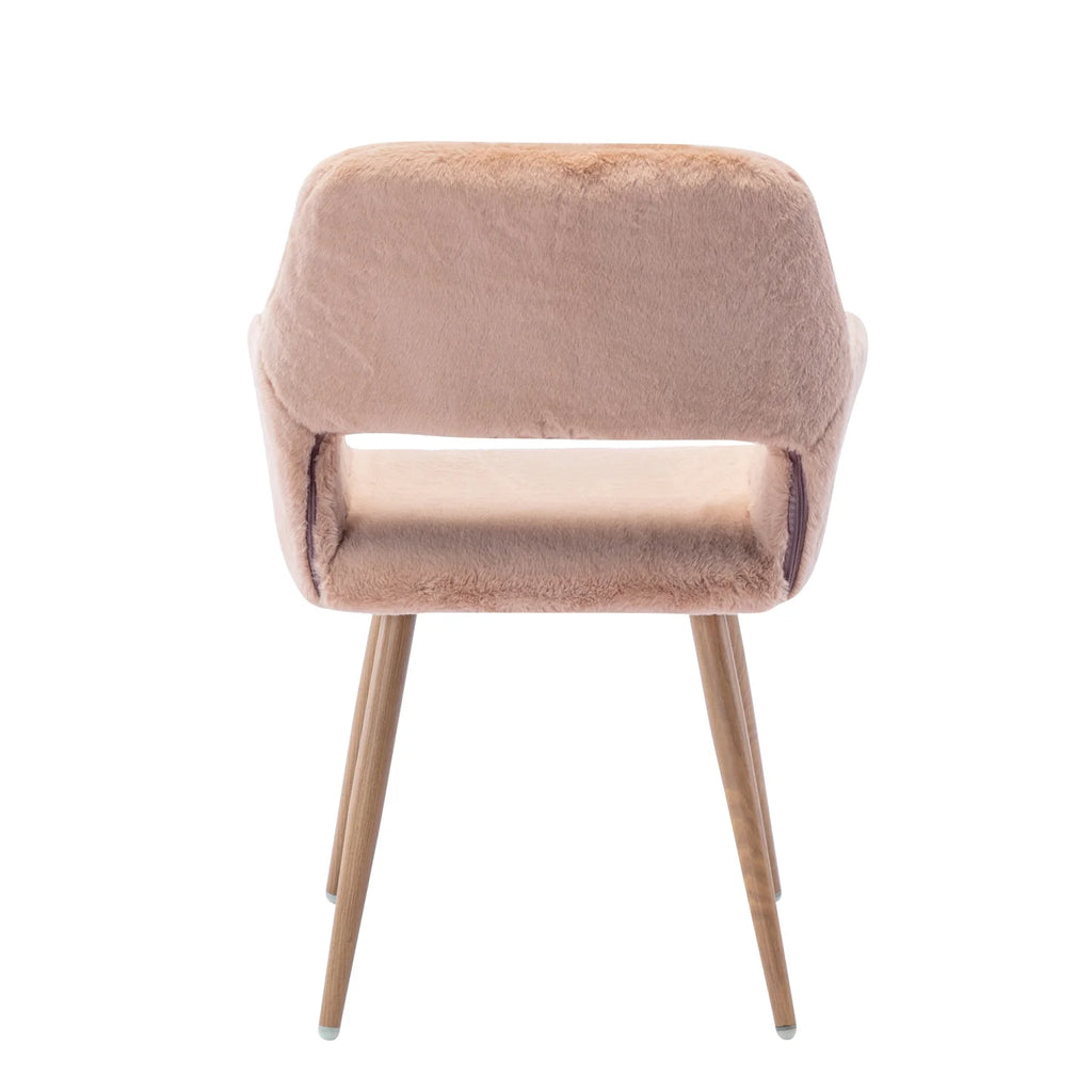 Elegant and Luxurious Faux Fur HengMing Dining Chairs: Stylish Mid Century Side Chairs with Solid Painting Steel Leg for Comfortable Seating Experience in Your Dining Room Decor