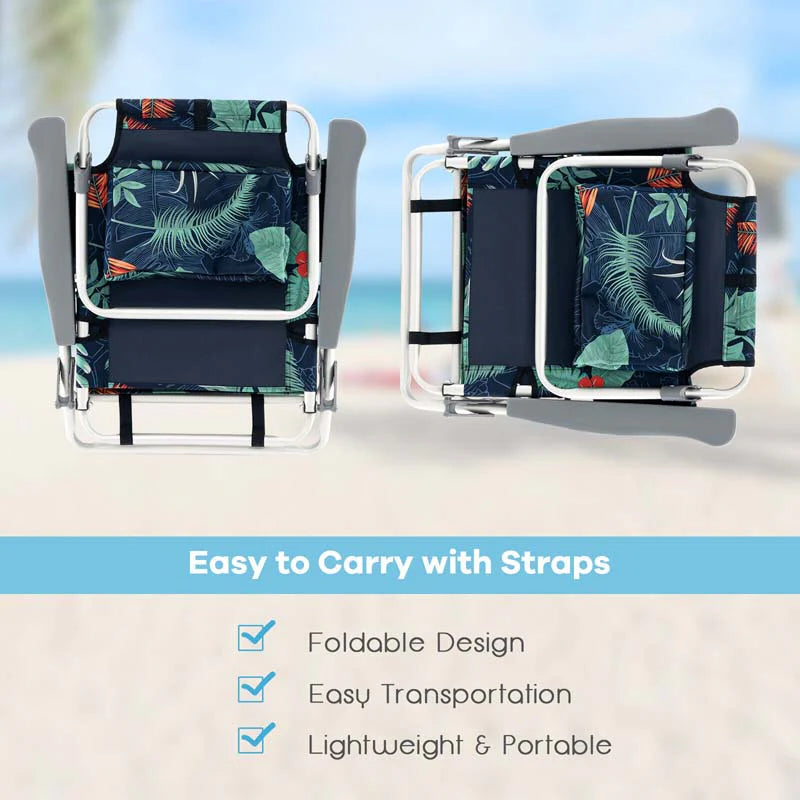 2 Pack 5-Position Outdoor Folding Backpack Beach Chair & Table Set, Patio Lawn Camping Chair Beach Sling Chair