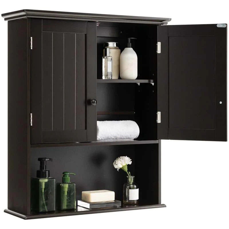 2-Door Wall Mounted Bathroom Storage Cabinet with Adjustable Shelf, Over The Toilet Cabinet, Wood Hanging Medicine Cabinet