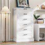 White 6 Drawer Dresser, 55 Inch Tall White Dresser for Bedroom, Modern Farmhouse Style Chest of Drawers for Bedroom Living Room, Wood Rustic Tall Clothing Organizer for Closet, Living Room, Hallway