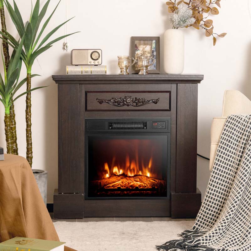 18" Electric Fireplace Insert, 1400W Freestanding & Wall-Mounted Fireplace Heater with Adjustable LED Flame