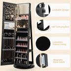 360�� Swivel Jewelry Cabinet Armoire w/ Full Length Mirror 3-Color LED Lights & Rear Shelves, Lockable Standing Jewelry Storage Organizer
