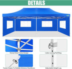 COBIZI 10x20 Heavy Duty Pop up Canopy Tent with 6 sidewalls Easy Up Commercial Outdoor Canopy Wedding Party Tents for Parties All Season Wind & Waterproof Gazebo with Roller Bag,Black(Frame Thickened)